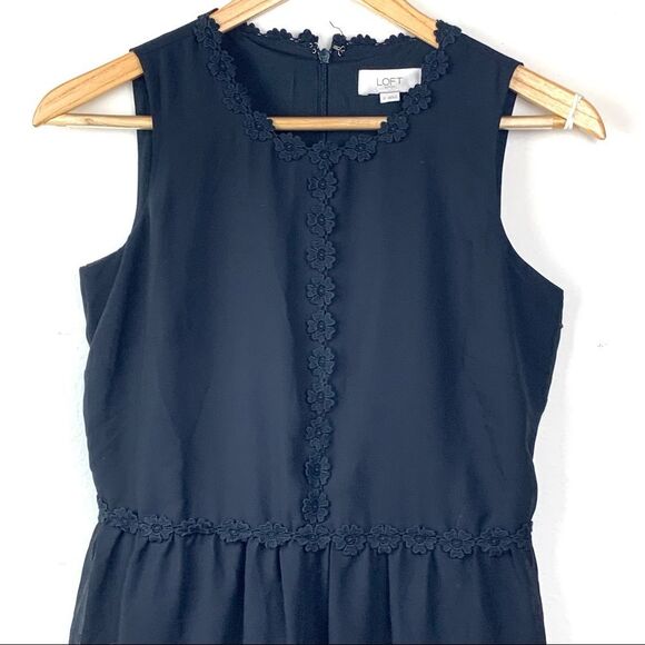 Loft Outlet Black Sleeveless Floral Detail Ruffle Mini Dress Size 0 - Picture 6 of 9